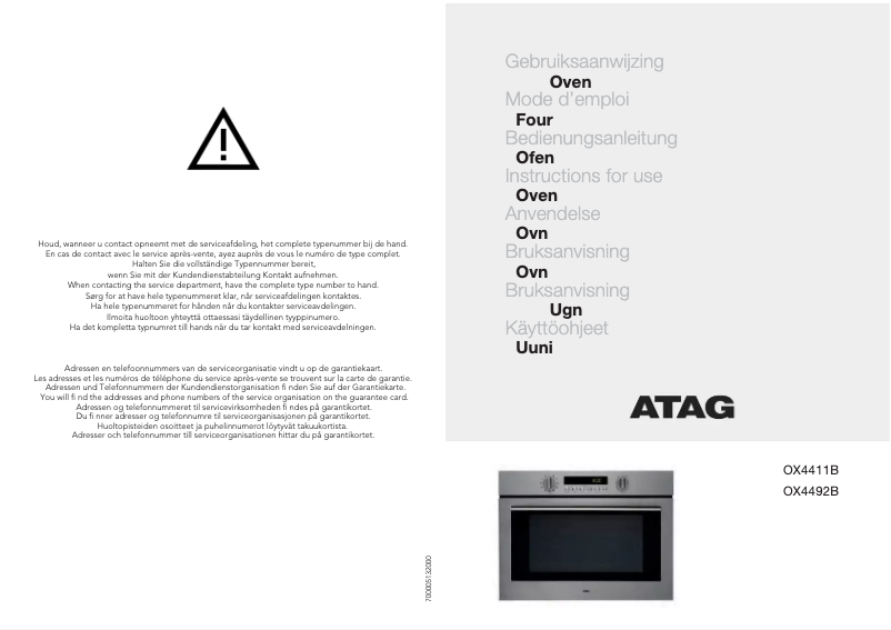 Page n°1 - Manuel utilisateur Atag OX4492B