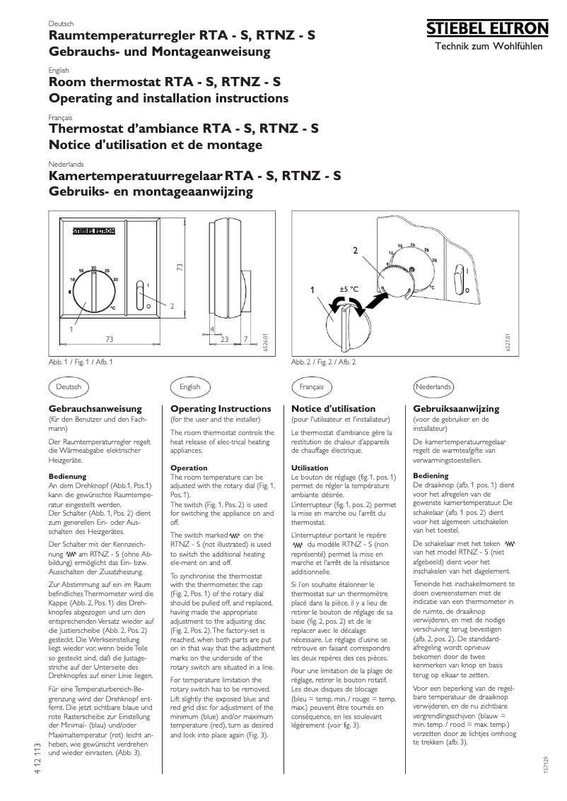 Page 1 de la notice Manuel utilisateur Stiebel Eltron RTA - S