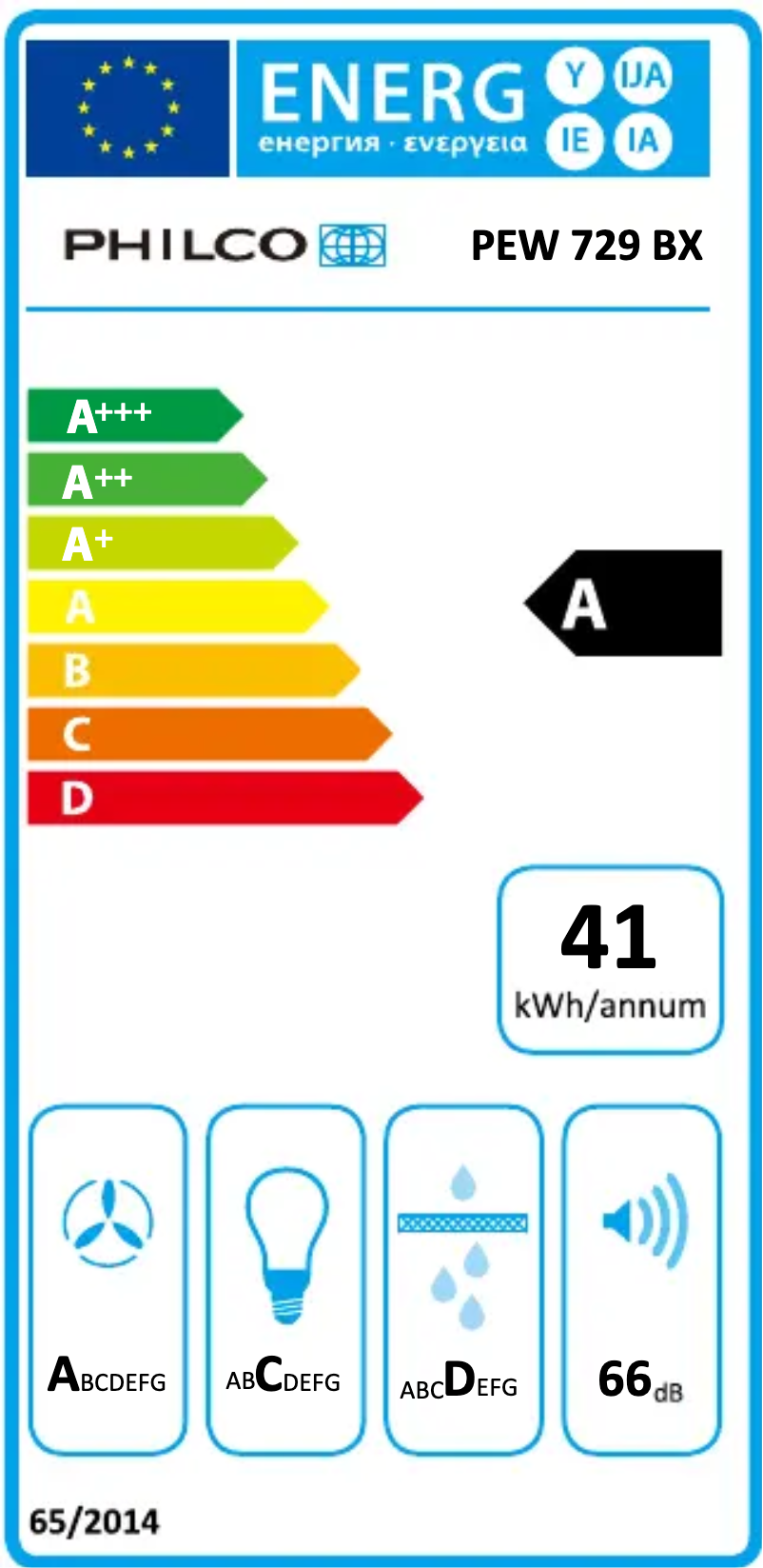 Page 1 de la notice Label énergétique Philco PEW 729 BX