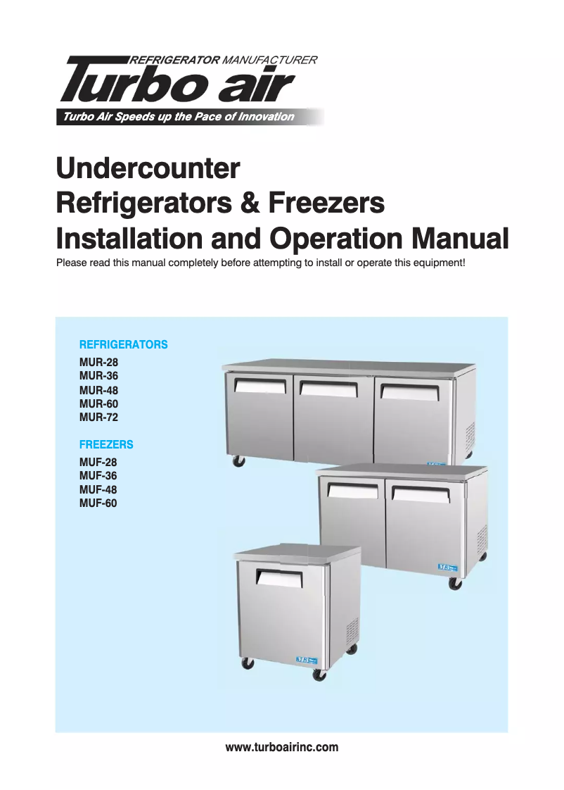 Page 1 de la notice Manuel d'utilisation et d'entretien Turbo air MUR-28
