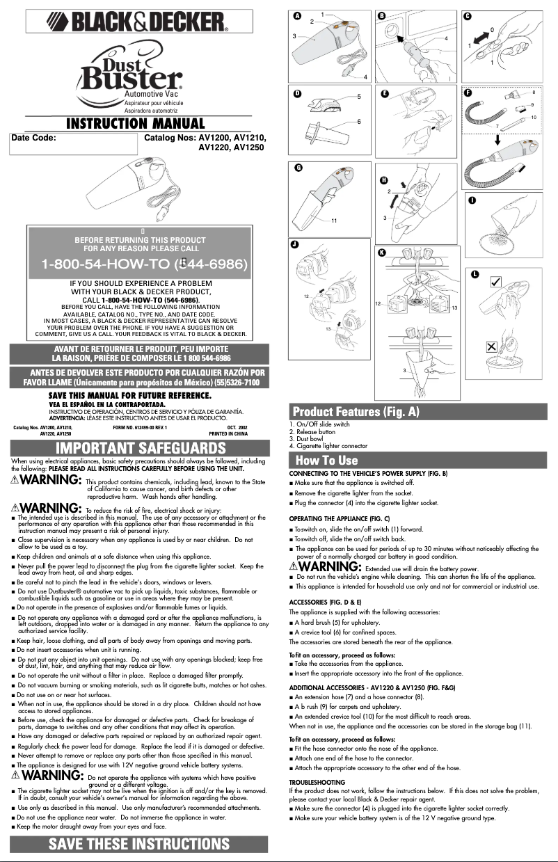 Page 1 de la notice Manuel utilisateur Black & Decker AV1210