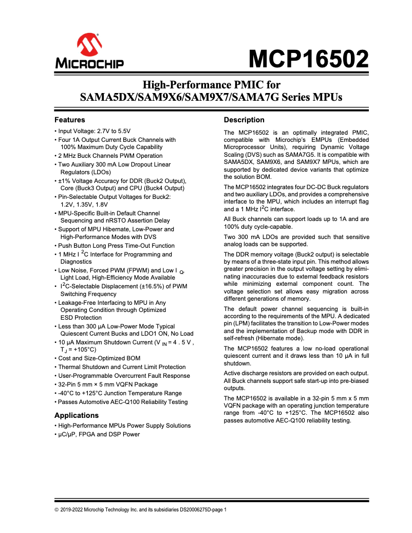 Page 1 de la notice Manuel utilisateur Microchip MCP16502