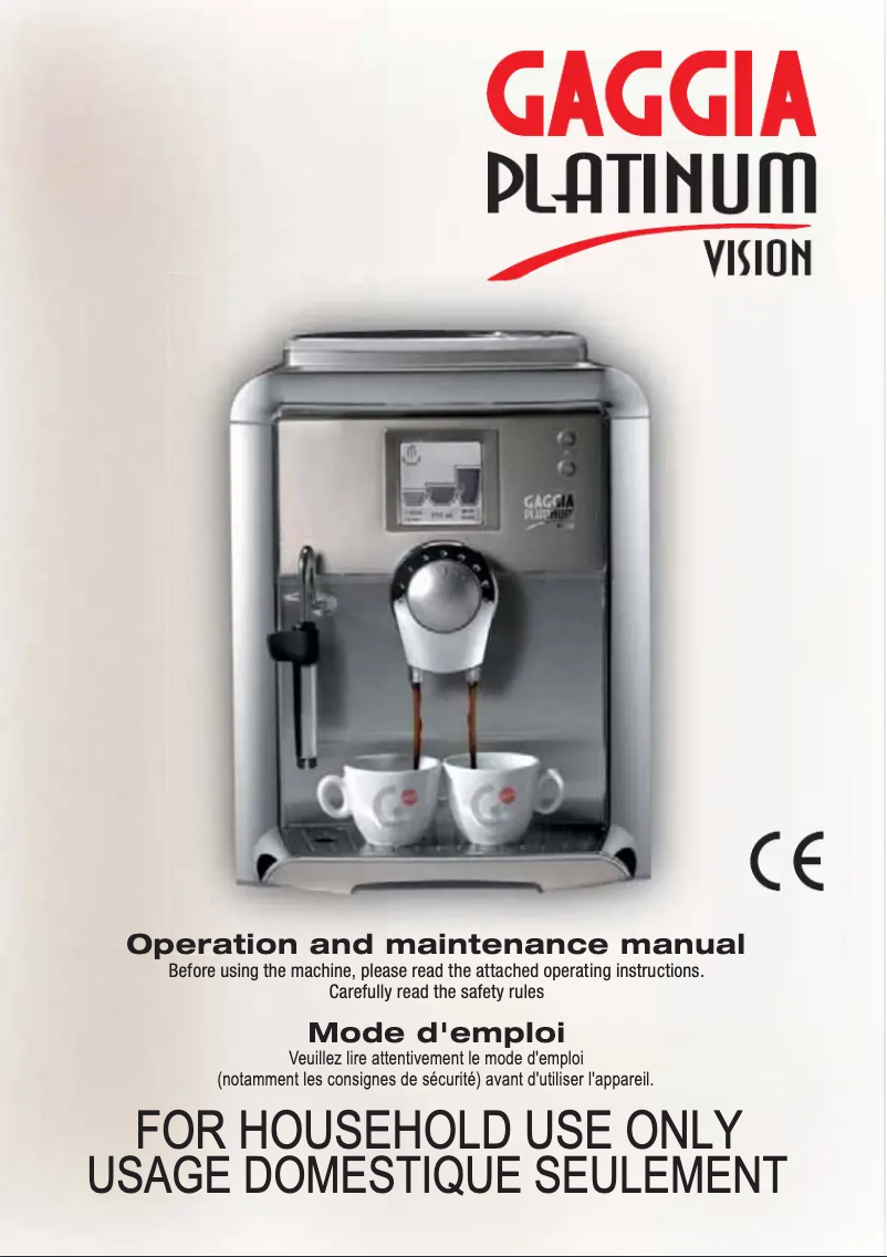 Page 1 de la notice Manuel utilisateur Gaggia Platinum Vision