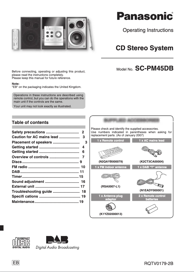 Page n°1 - Manuel utilisateur Panasonic SC-PM45DB