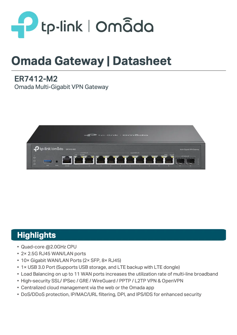 Página 1 del manual Ficha técnica TP-Link Omada ER7412-M2