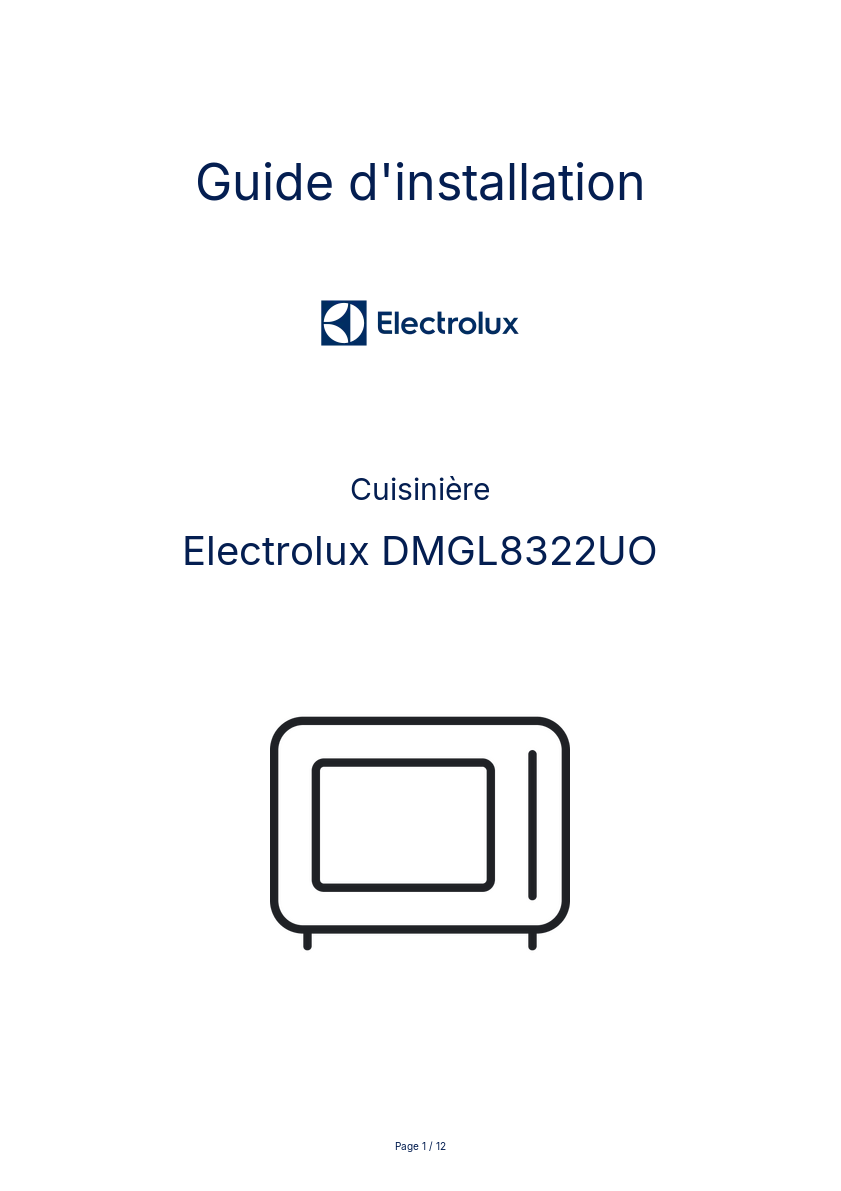 Page n°1 - Guide d'installation Electrolux DMGL8322UO
