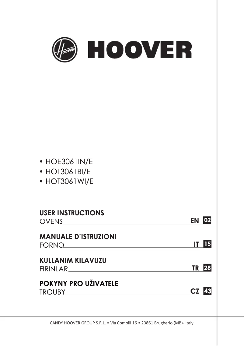 Page n°1 - Manuel utilisateur Hoover HOE3061IN/E