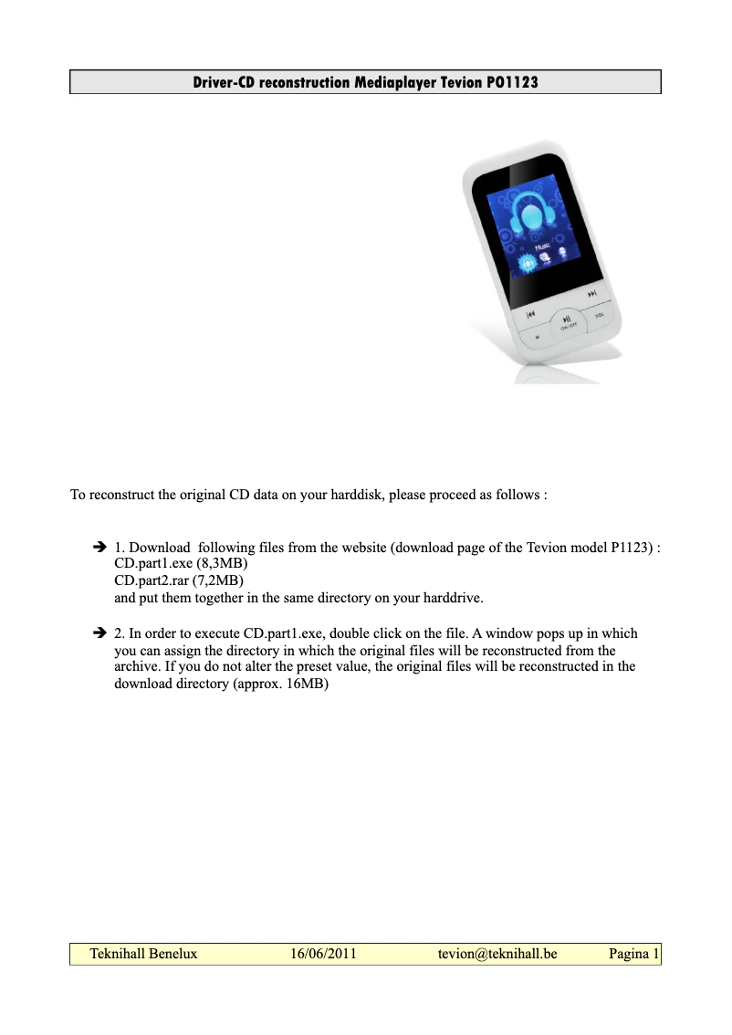 Page 1 de la notice Manuel utilisateur Tevion PO1123