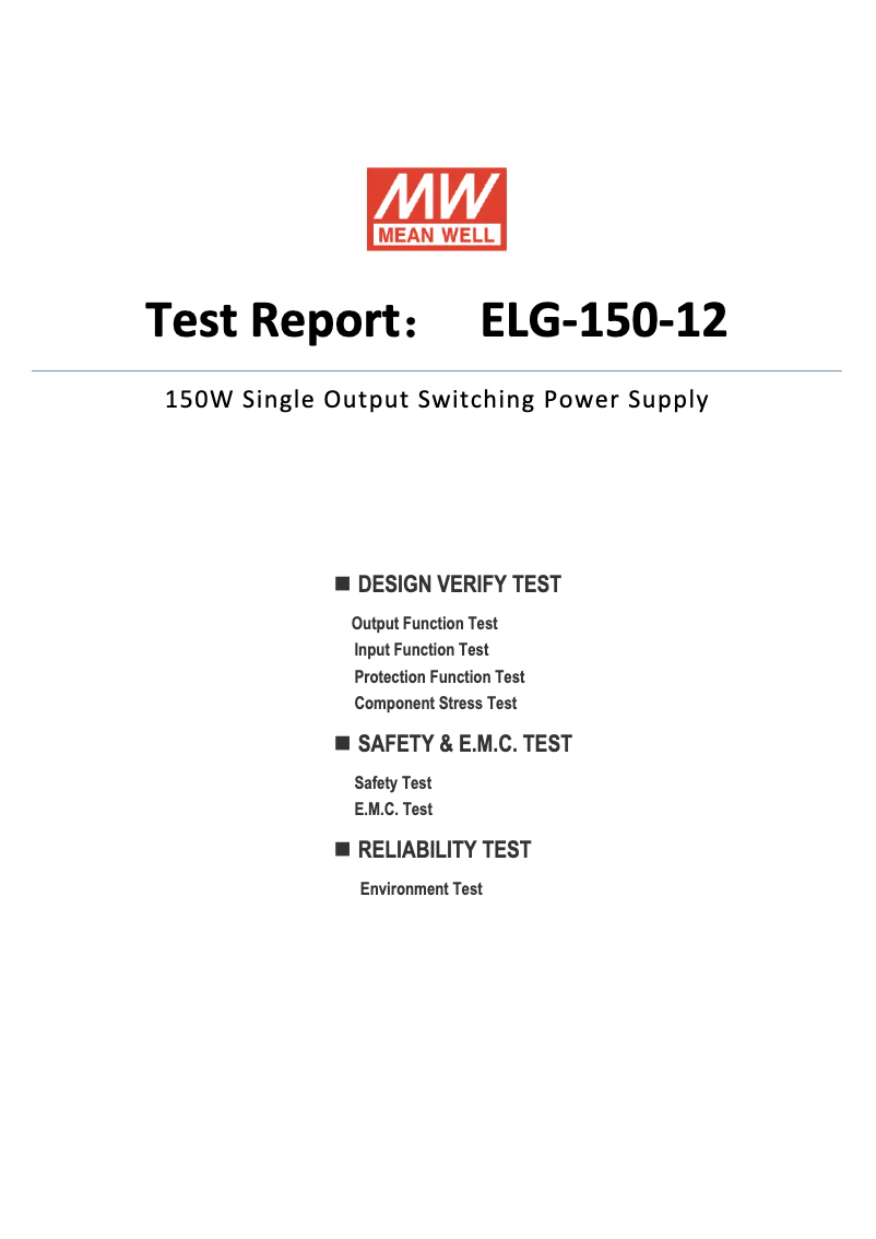 Page 1 de la notice Fiche technique Mean Well ELG-150-12
