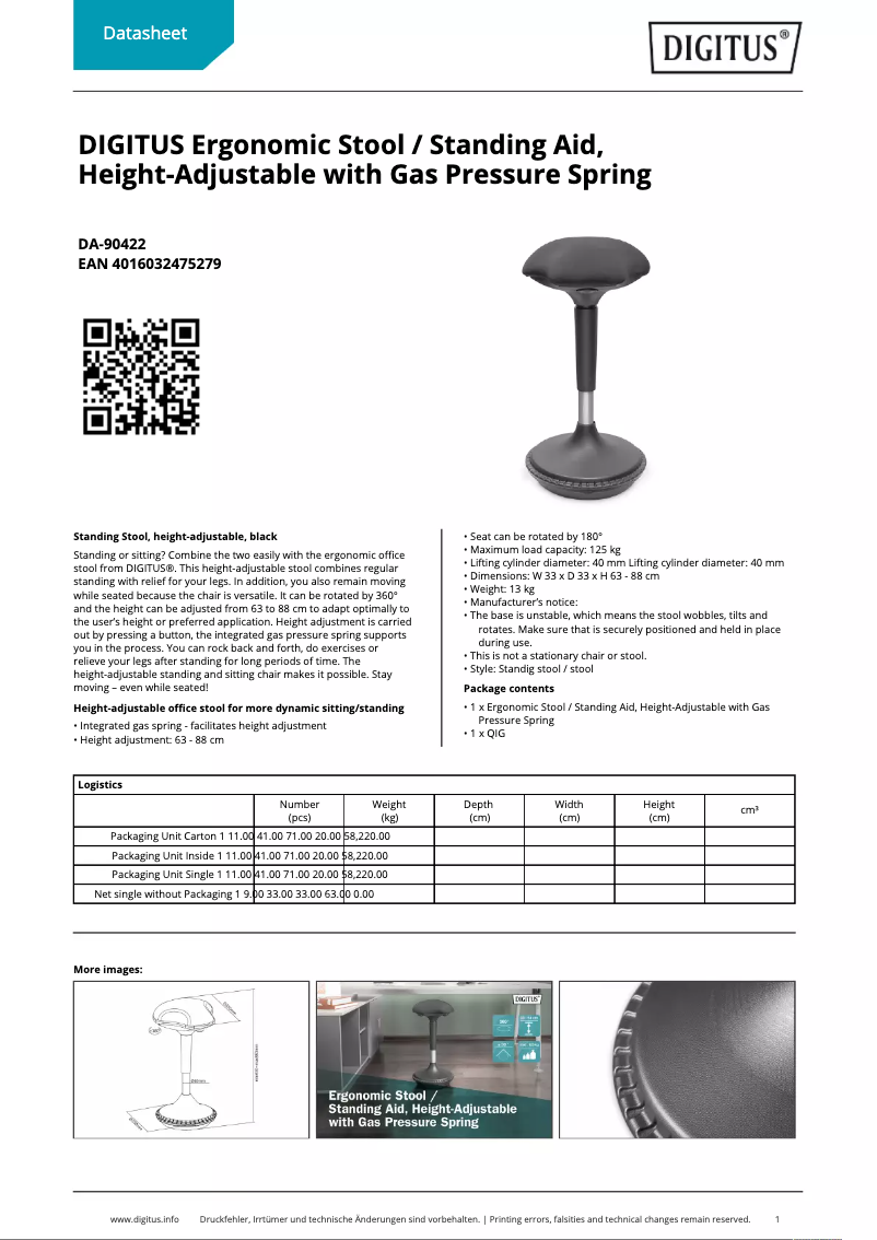 Page 1 de la notice Fiche technique Digitus DA-90422