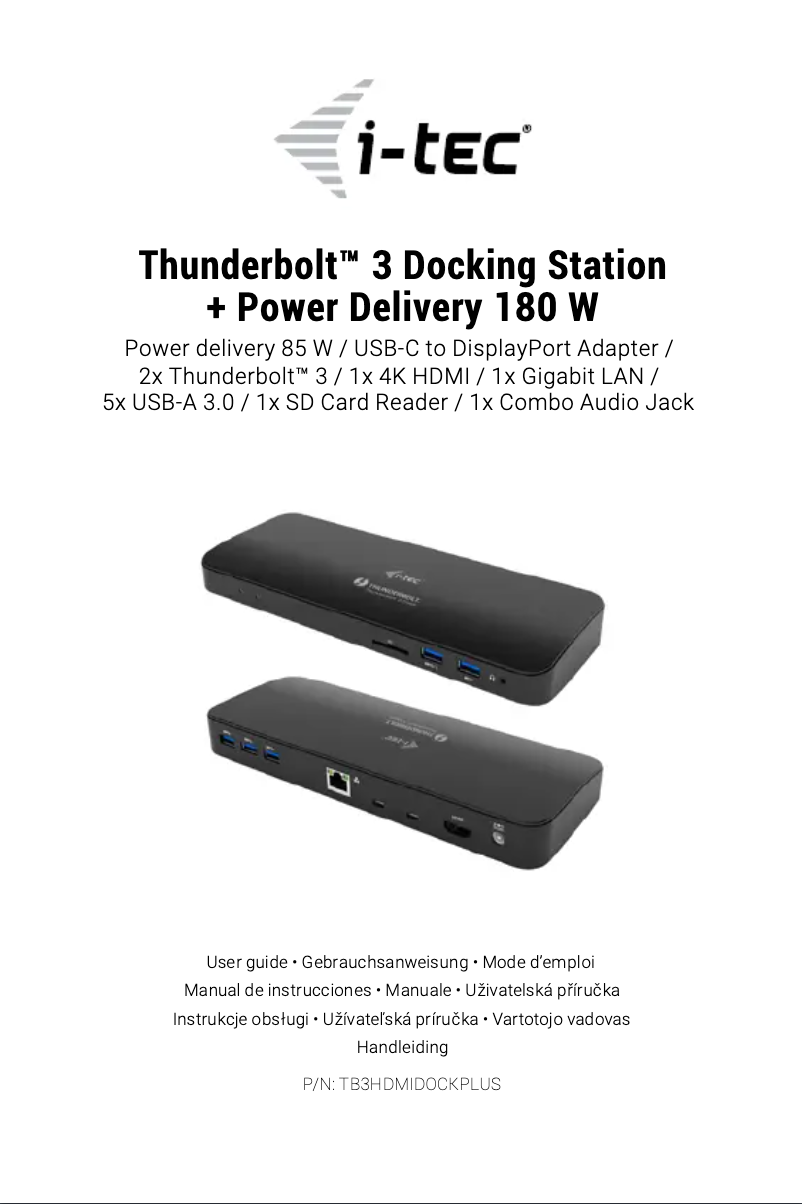 Page 1 de la notice Manuel utilisateur i-TEC TB3HDMIDOCKPLUS