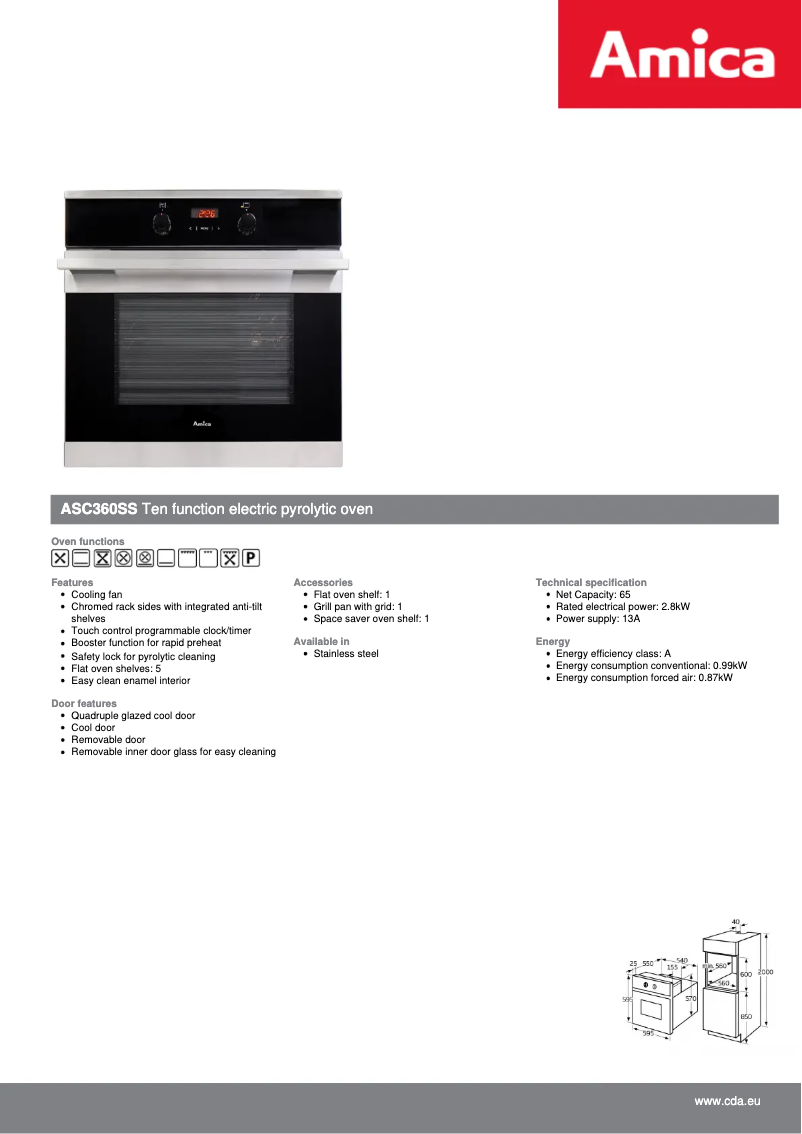 Página 1 del manual Ficha técnica Amica ASC360SS