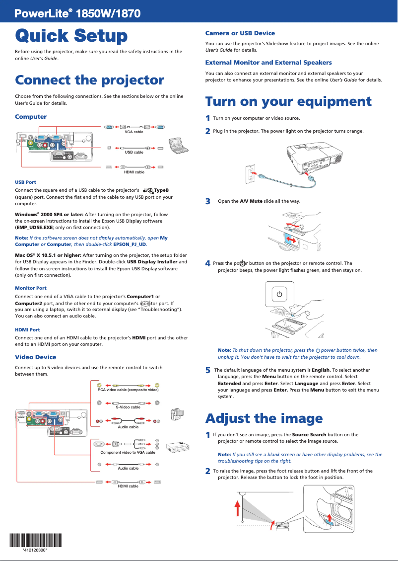 Page 1 de la notice Manuel utilisateur Epson PowerLite 1870