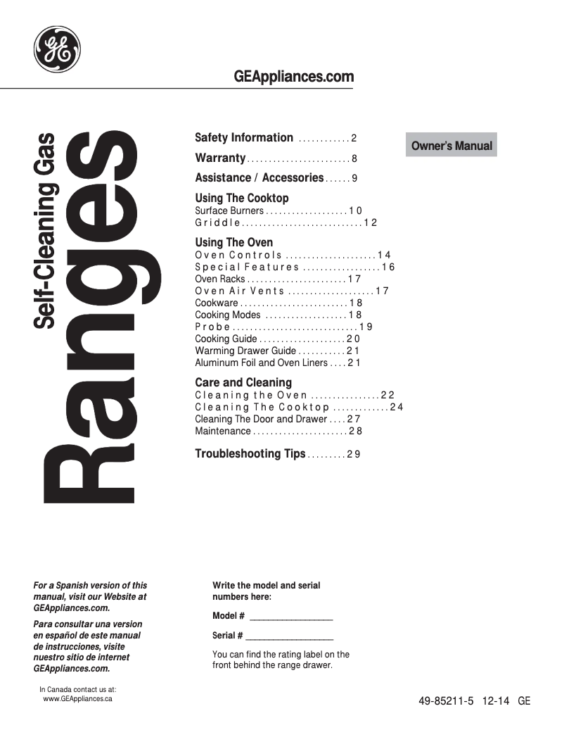 Page n°1 - Manuel d'utilisation et d'entretien GE JGB750EEFES