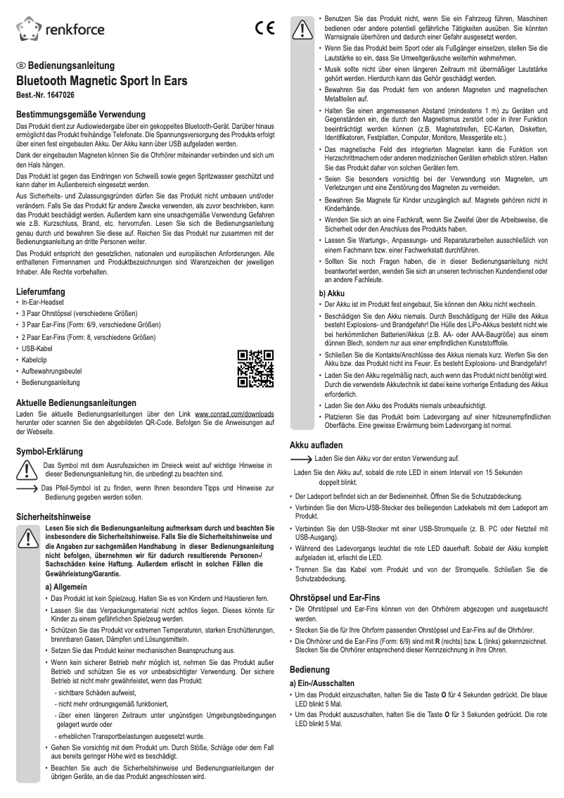Page n°1 - Manuel utilisateur Renkforce RF-BTK-200