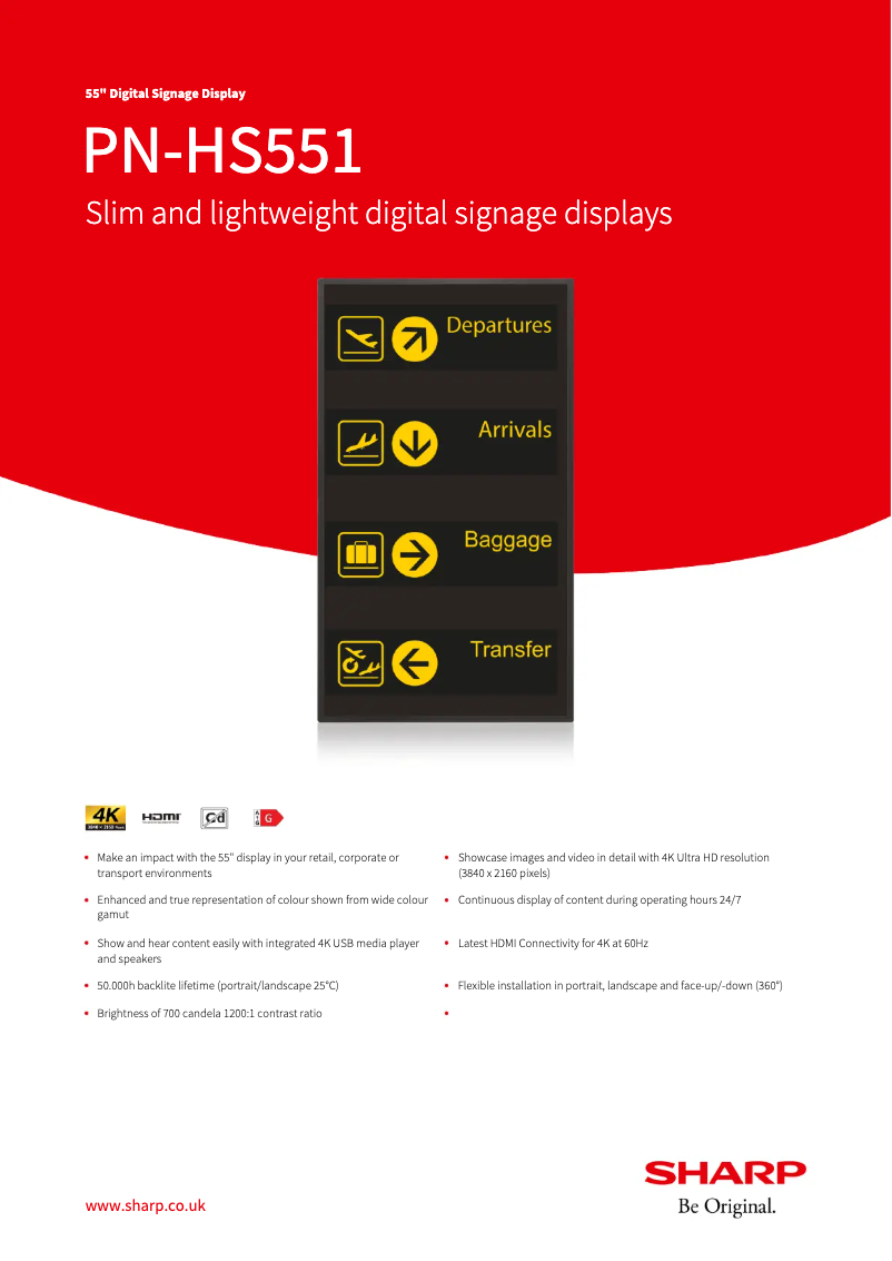 Page 1 de la notice Fiche technique Sharp PN-HS551