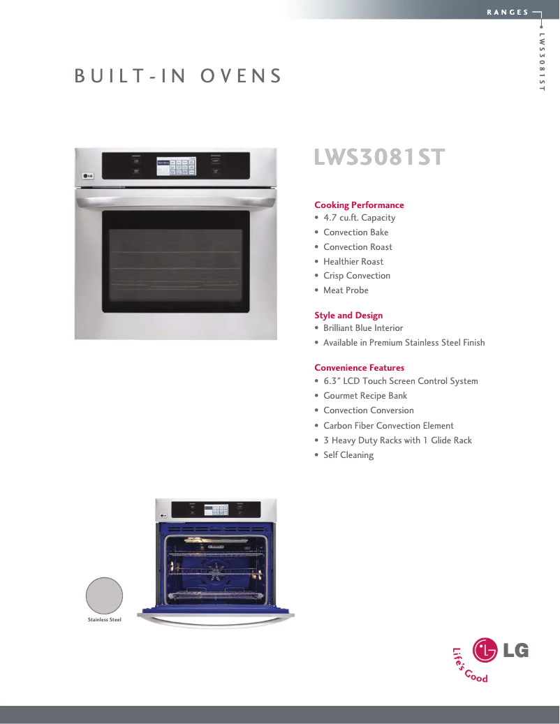 Página 1 del manual Ficha técnica LG LWS3081ST