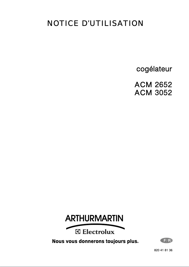 Page n°1 - Manuel utilisateur Arthur Martin-Electrolux ACM 2652