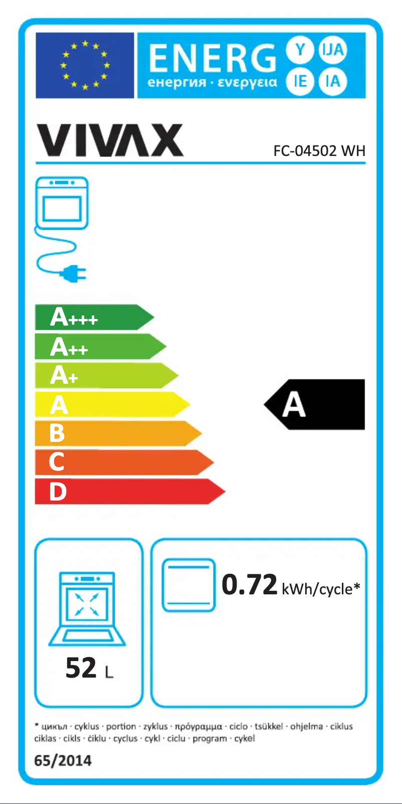 Page n°1 - Label énergétique Vivax FC-04502 WH
