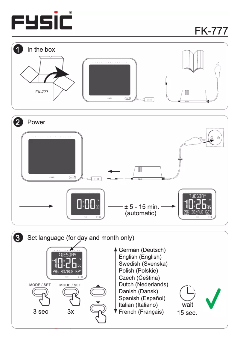 Page 1 de la notice Manuel utilisateur Fysic FK-777