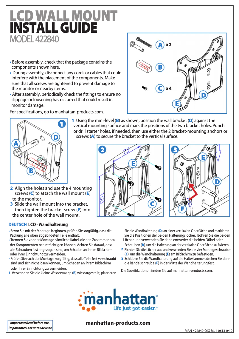 Page 1 de la notice Manuel utilisateur Manhattan 422840