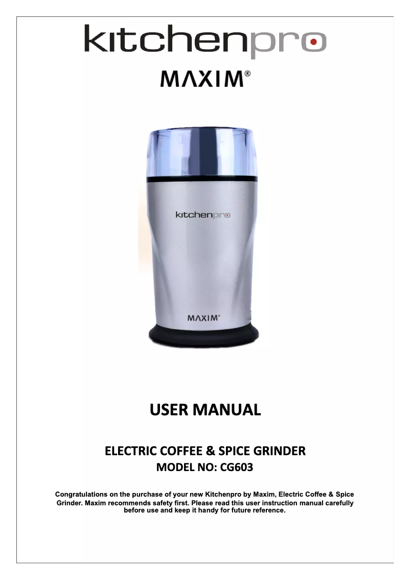 Image de la première page du manuel de l'appareil KitchenPro CG603