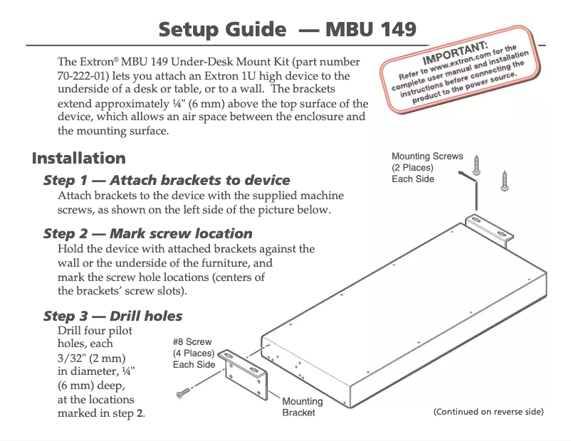 First page image of the manual for MBU 149
