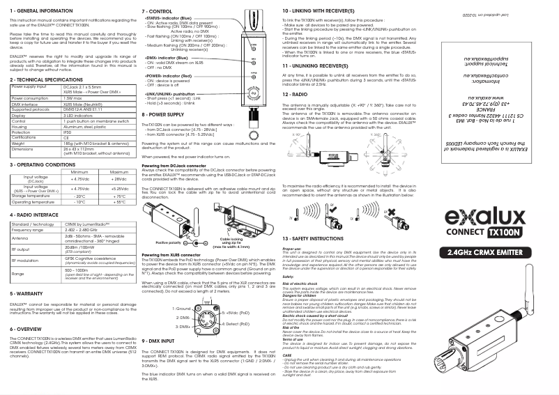 Page n°1 - Manuel utilisateur Exalux Connect TX100N