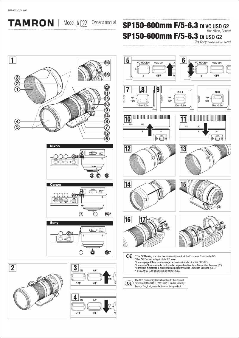 Page 1 de la notice Manuel utilisateur Tamron SP 150-600mm F/5-6.3 VC USD Nikon