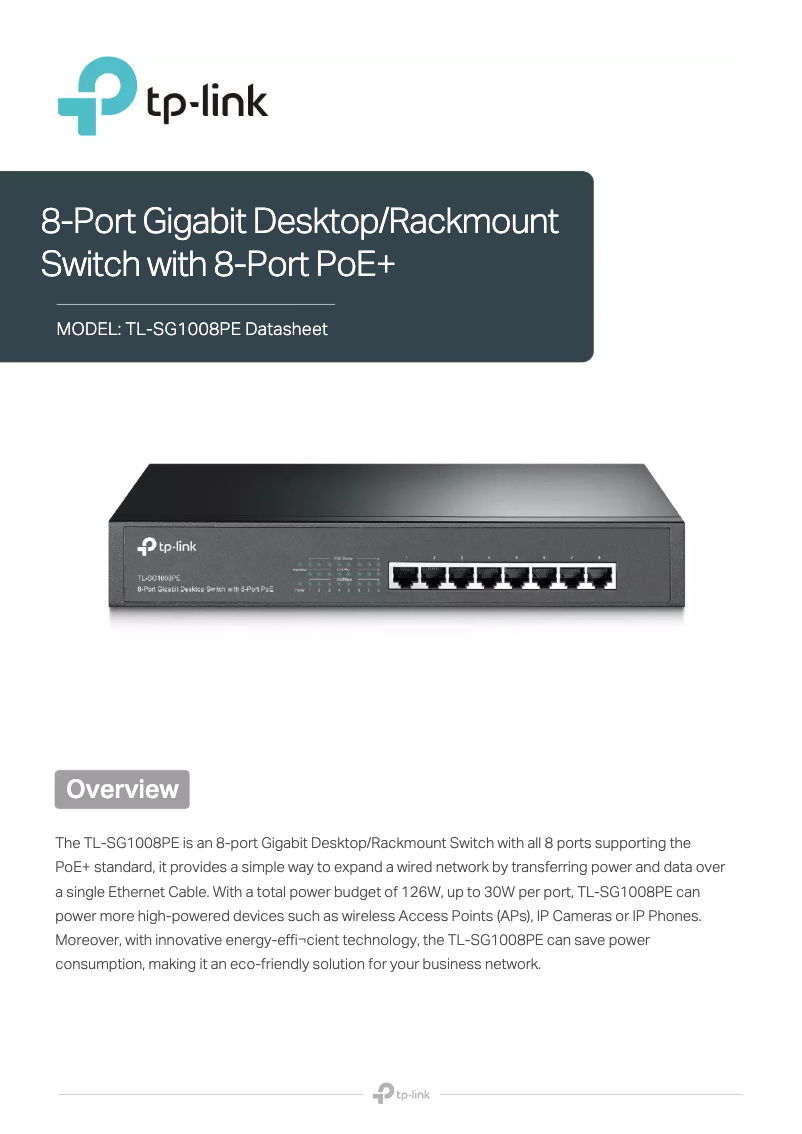 Page n°1 - Fiche technique TP-Link TL-SG1008PE