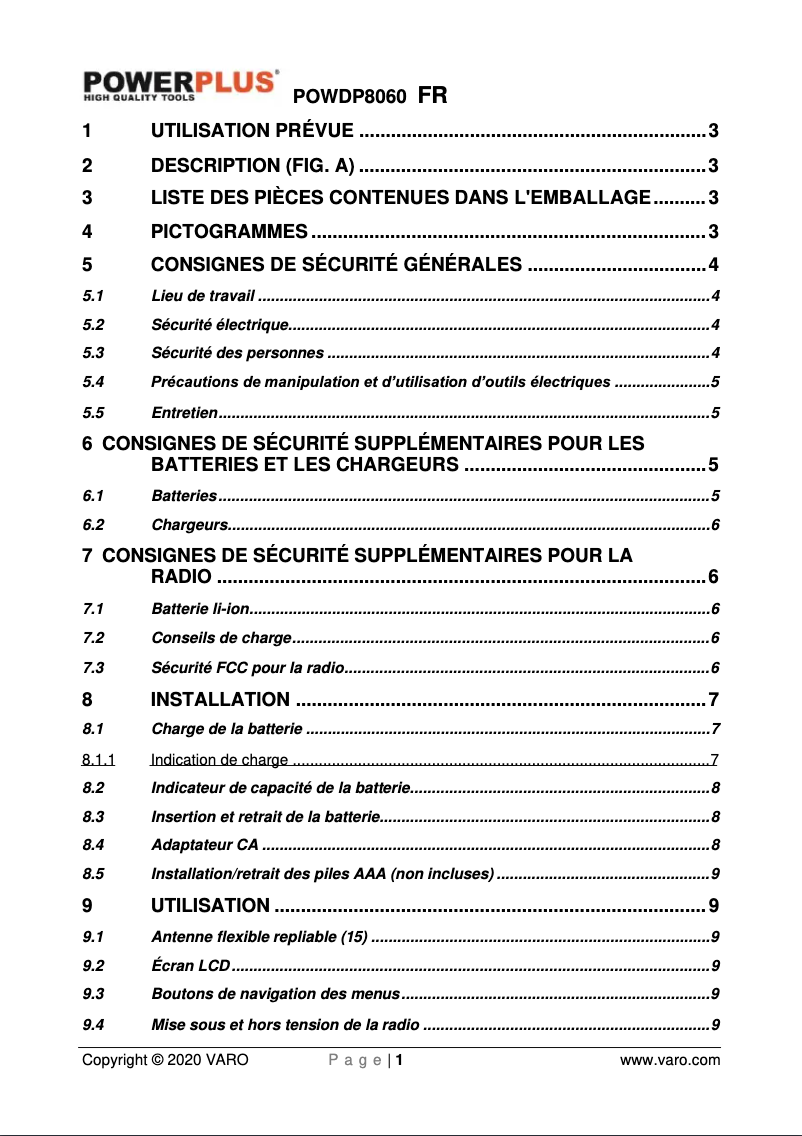 Image de la première page du manuel de l'appareil POWDP8060