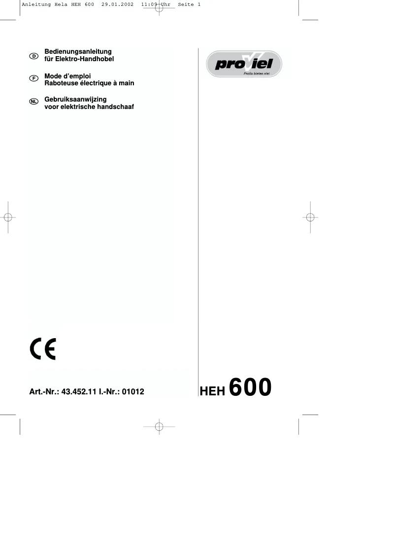 Page n°1 - Manuel utilisateur Proviel HEH 600