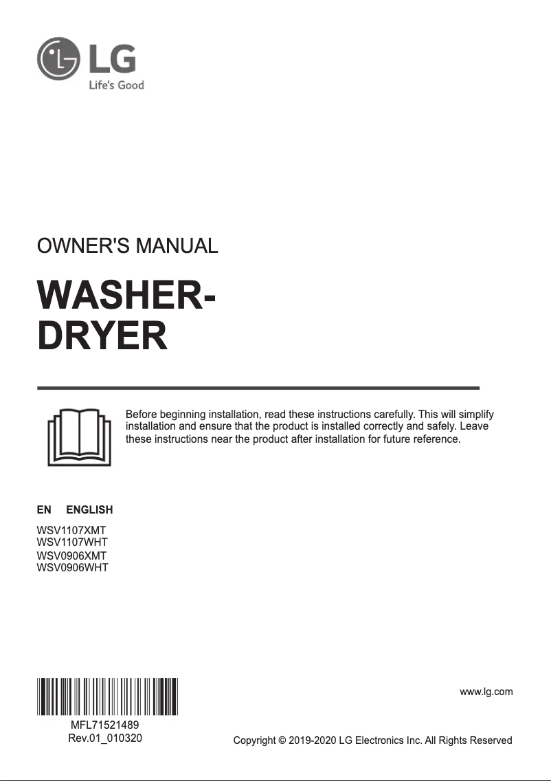 Page 1 de la notice Manuel utilisateur LG WSV1107XMT