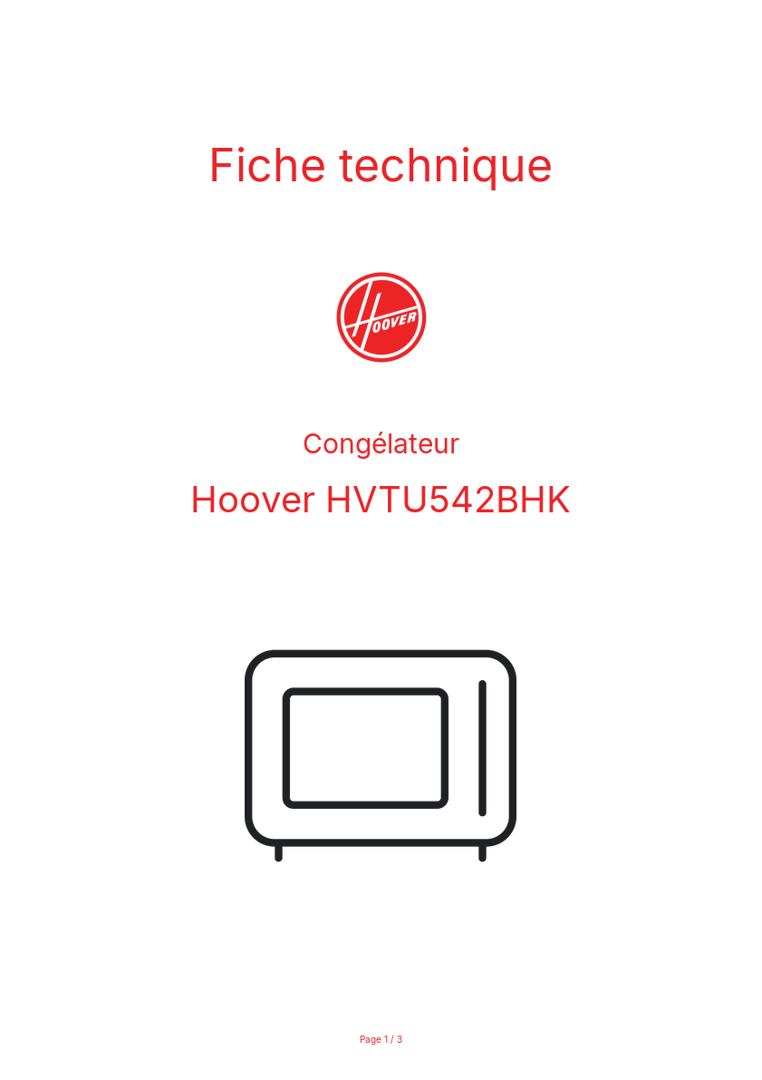 Page n°1 - Fiche technique Hoover HVTU542BHK