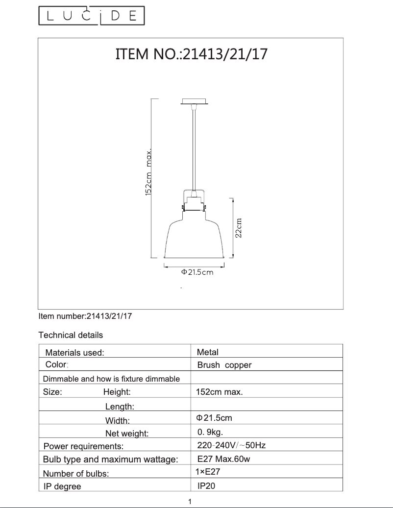 Page 1 de la notice Manuel utilisateur Lucide Naut 21413/21/17