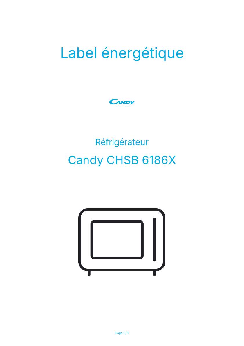 Page n°1 - Label énergétique Candy CHSB 6186X