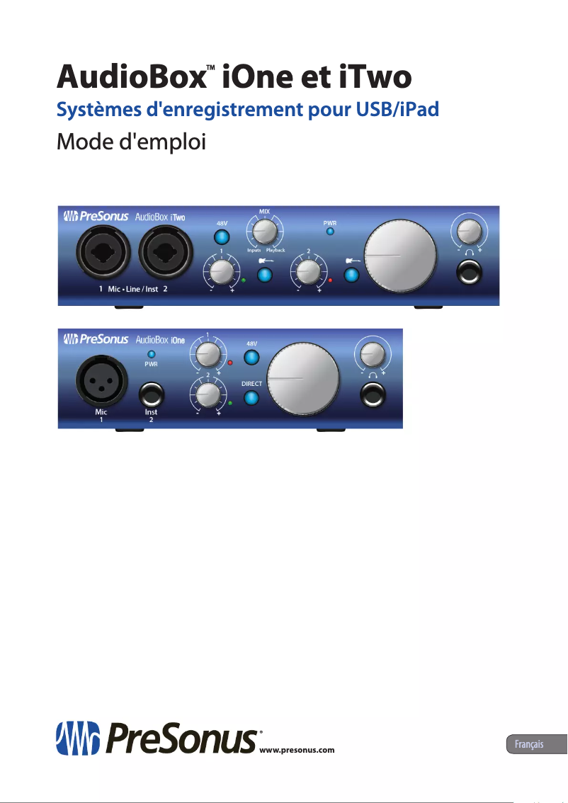 Page 1 de la notice Manuel utilisateur PreSonus AudioBox iTwo Studio