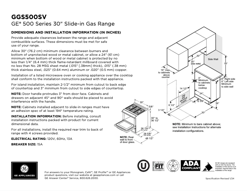 Page 1 de la notice Fiche technique GE GGS500SVSS