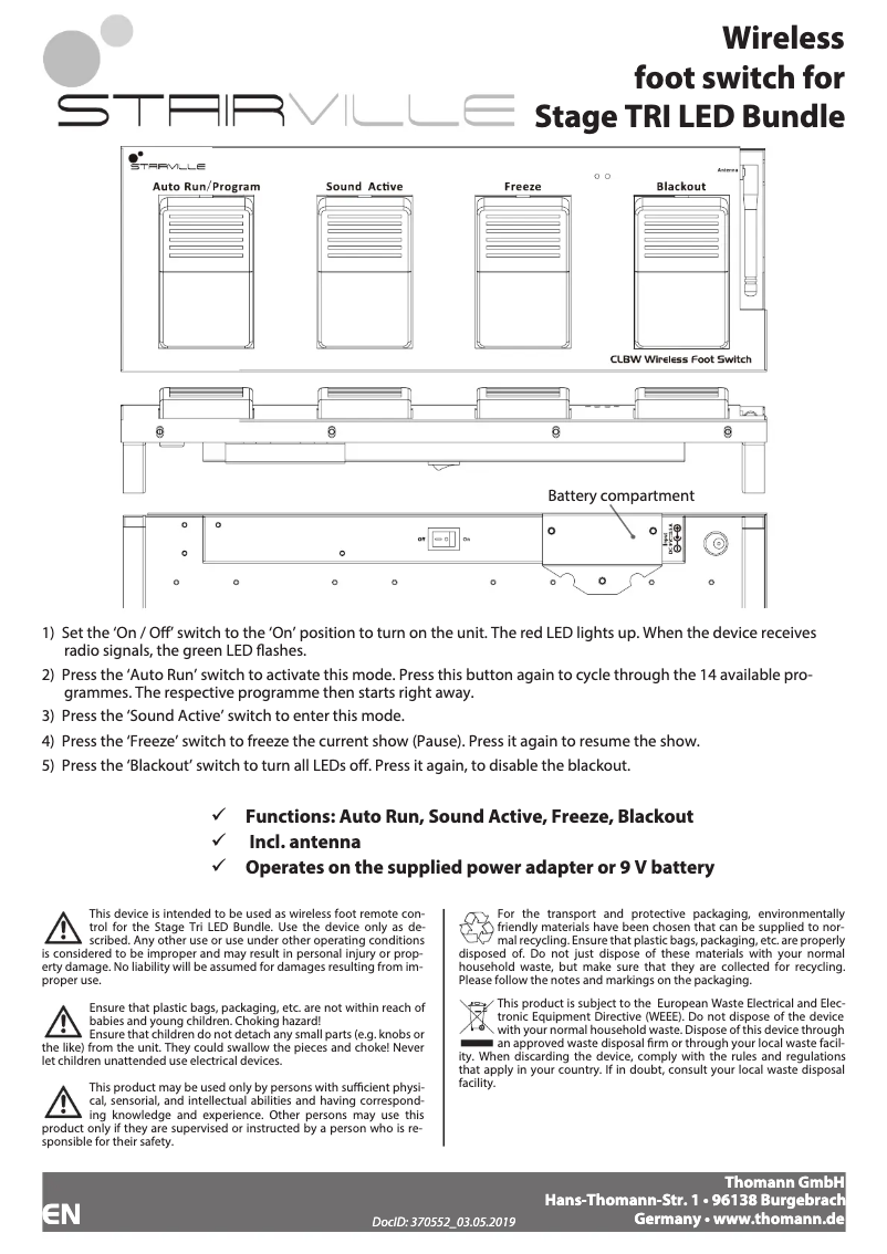 Page 1 de la notice Manuel utilisateur Stairville CLBW Wireless Foot Switch