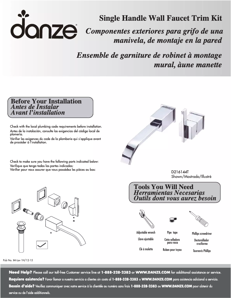 Page 1 de la notice Manuel utilisateur Danze D216144