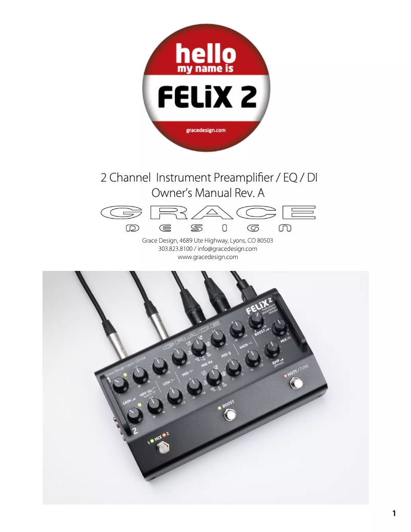 Page 1 de la notice Manuel utilisateur Grace Design FELIX 2