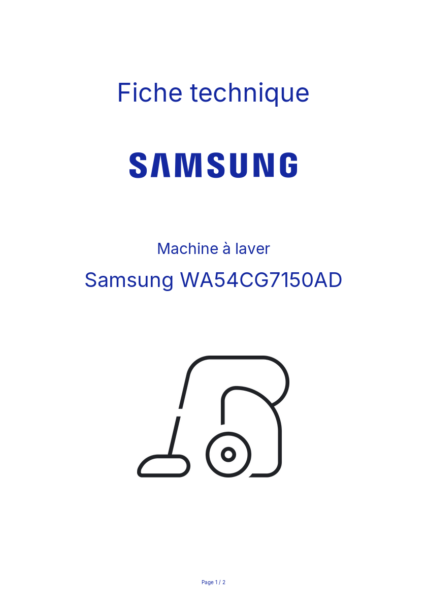 Page n°1 - Fiche technique Samsung WA54CG7150AD