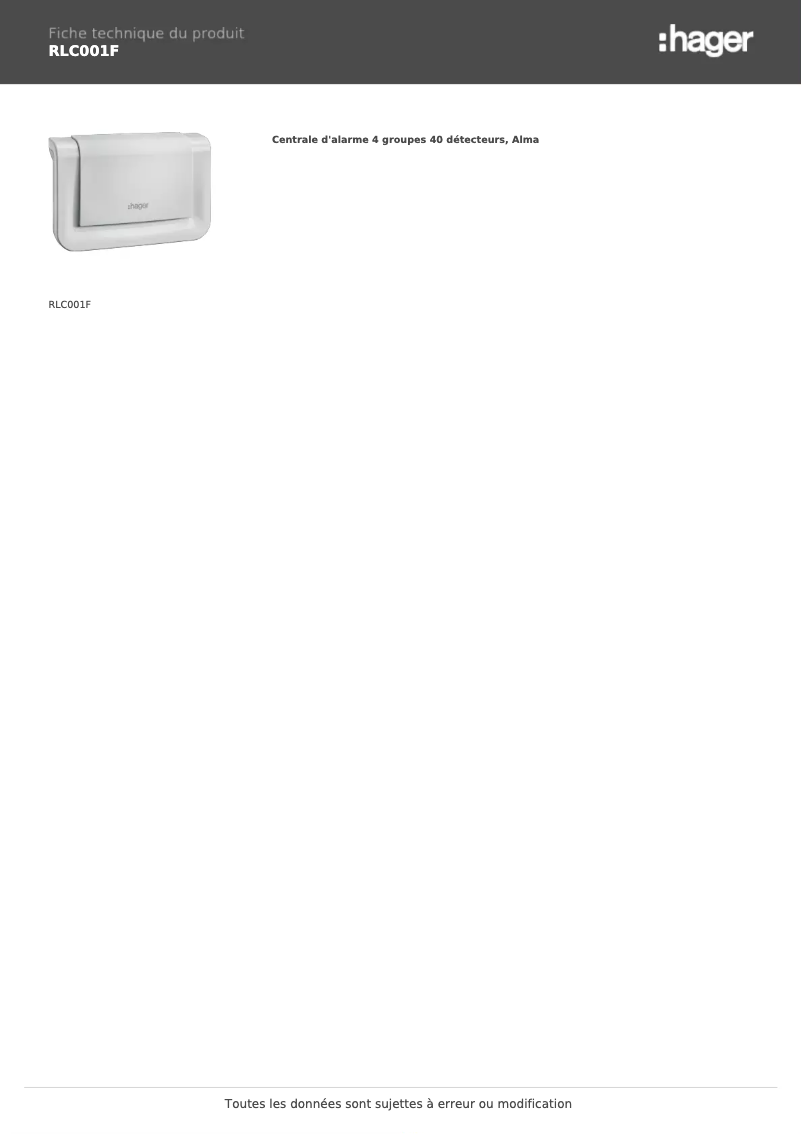 Page n°1 - Fiche technique Hager RLC001F