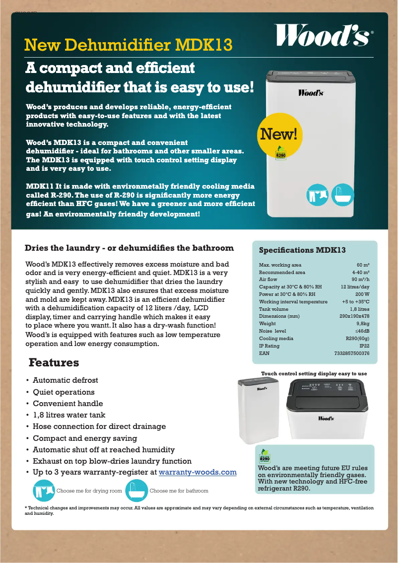 Page 1 de la notice Fiche technique Wood's MDK13