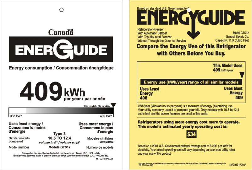 Page n°1 - Label énergétique GE GTS12BBMRWW