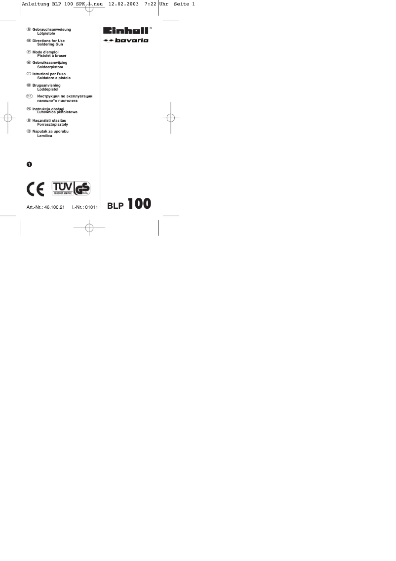 Image de la première page du manuel de l'appareil BLP 100