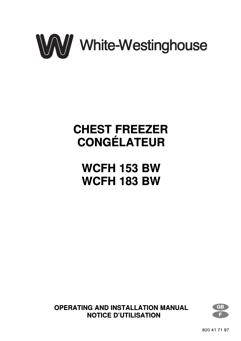 Page 1 de la notice Manuel utilisateur Westinghouse WCFH153BW