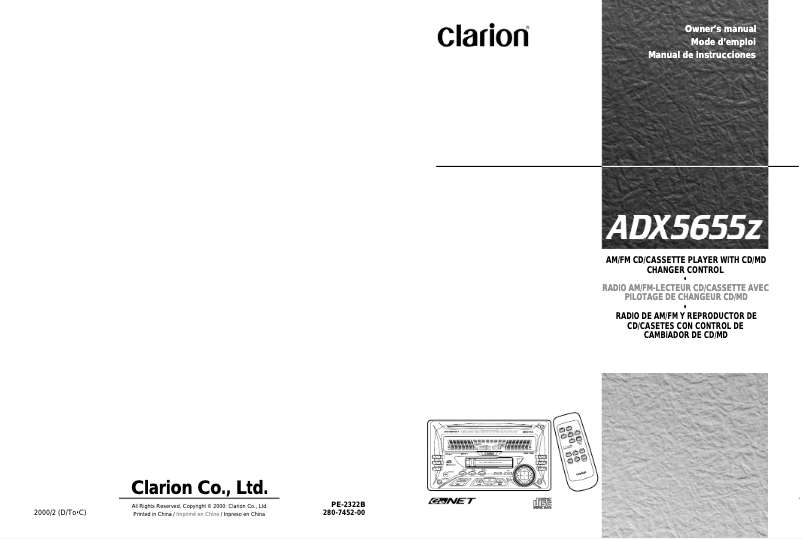 Page 1 de la notice Manuel utilisateur Clarion ADX 5655 RZ