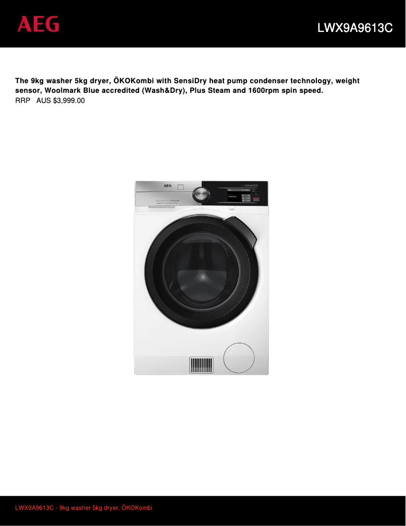 Page n°1 - Fiche technique AEG LWX9A9613C