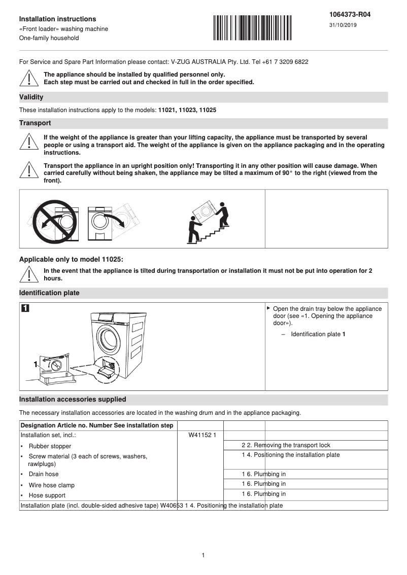Image de la première page du manuel de l'appareil AdoraWash V2000